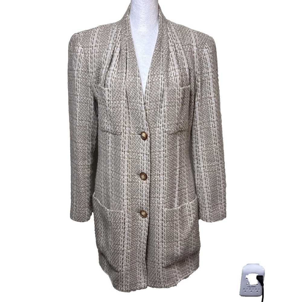 Vintage‎ 90s Episode Mohair Wool Tweed Longline Blazer Jacket Outerwear Sz 4